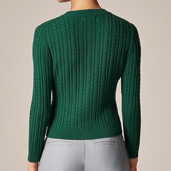 J.Crew Merino Wool Cable-knit Crewneck Cardigan Sweater in Magic Forest XS  NWT - Picture 2 of 6